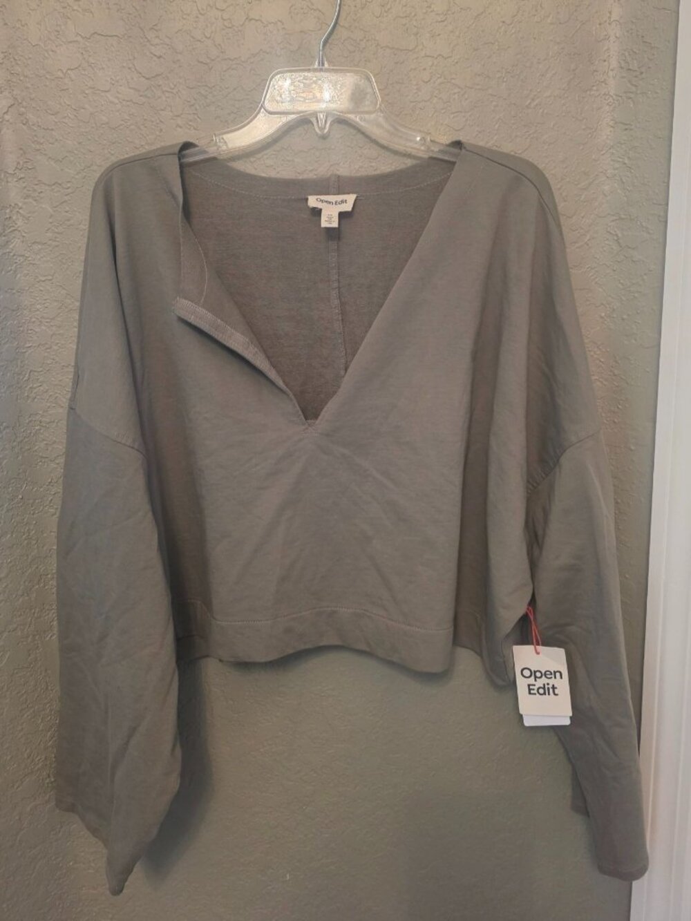 Open Edit Nordstrom Ladies Green Oversized Slouchy Cropped Shirt 2X NEW